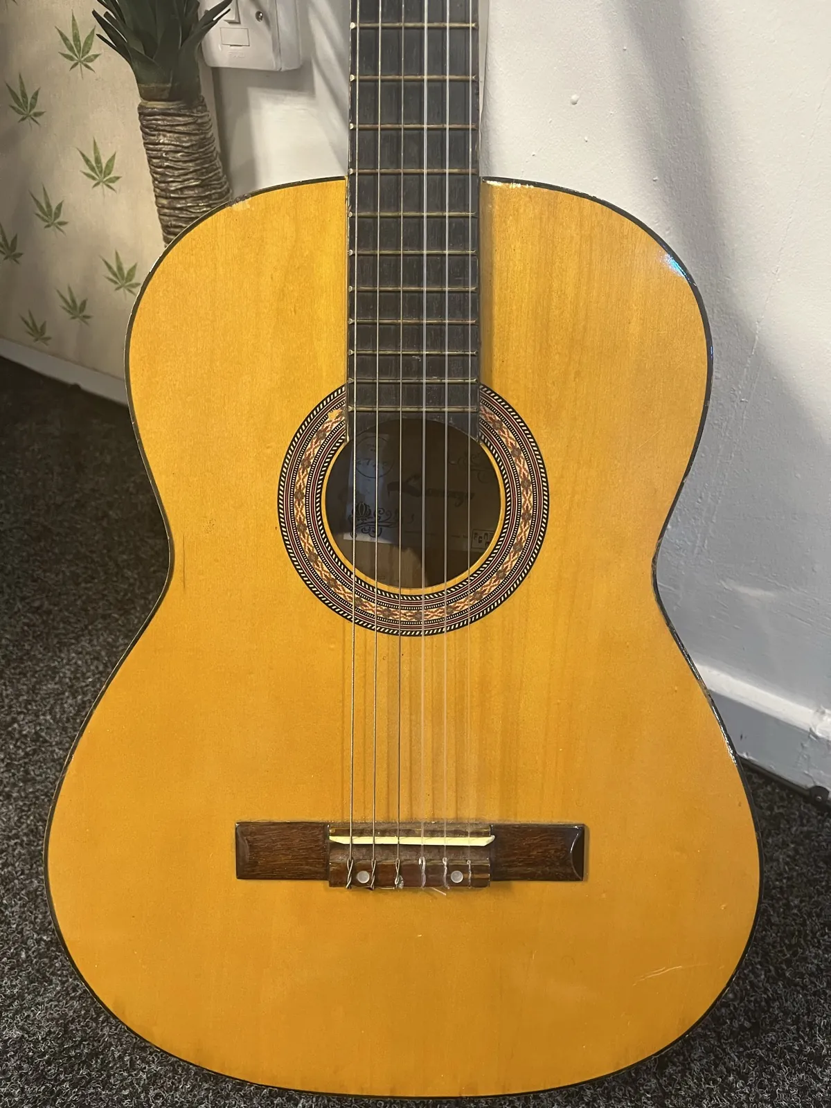 The classical guitar’s body and bridge.